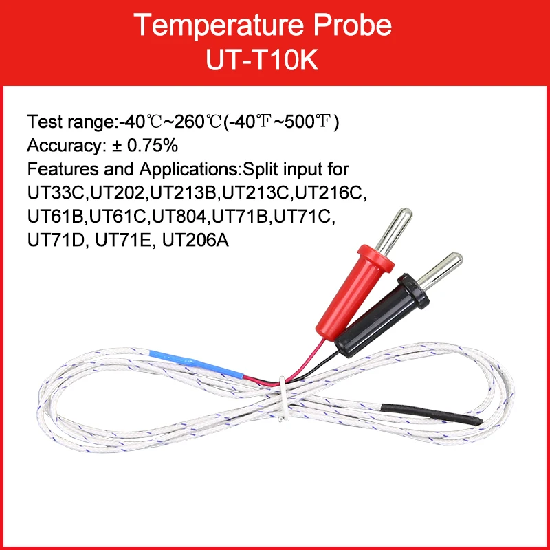 

UNI T UT-T10K Thermocouple Insertion Type Input Temperature Test Probes Measurement for UT33C UT213B UT213C UT61B UT61C UT206A