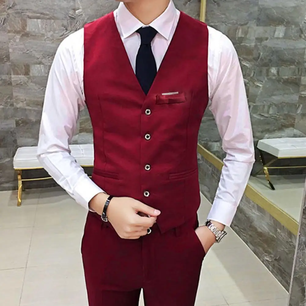 Men Formal Vest Slim Fit V-neck Suit Waistcoat for Groom Wedding Single-breasted Cardigan Style,dress vests