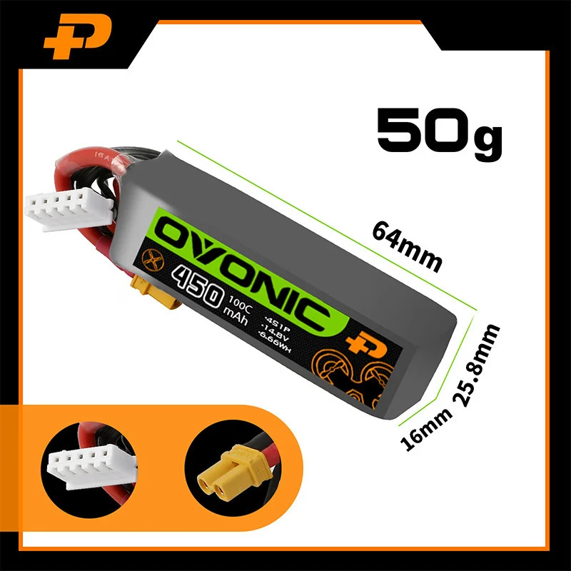 Batterie Lipo 4S 14.8V 450mAh 100C pour Drone RC FPV - Lot de 2/4/6