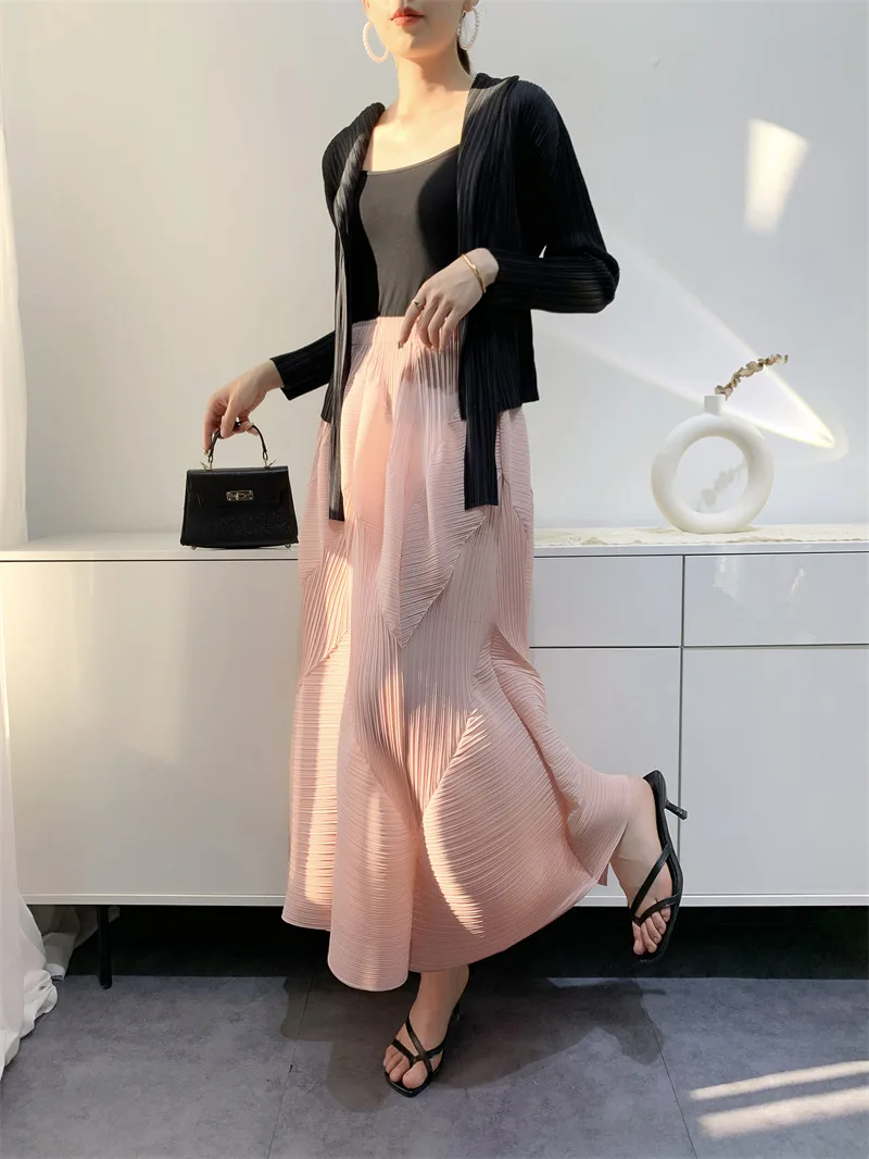 Miyake Style Pleated Skirt for Women 2023 Summer Solid Color Mid-Length High Temperature Pleated Craft Pleated Bud Pleated Skirt