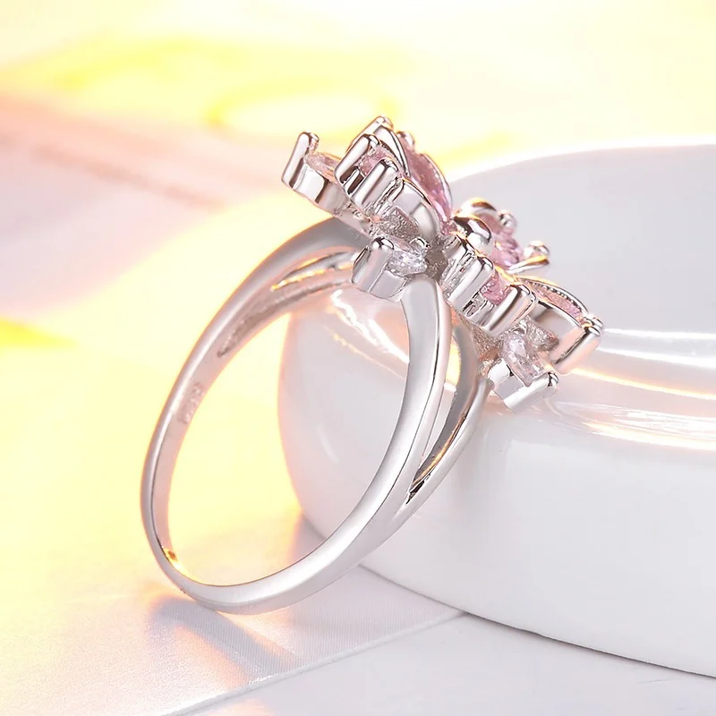 Engagement Rings Elegant Fashion Sakura Princess Engagement Rings Bridal Jewelry Romantic Sakura Zircon Ladies Rings Party Gifts Pink engagement rings zircon rings fashion rings fashion ring finger rings