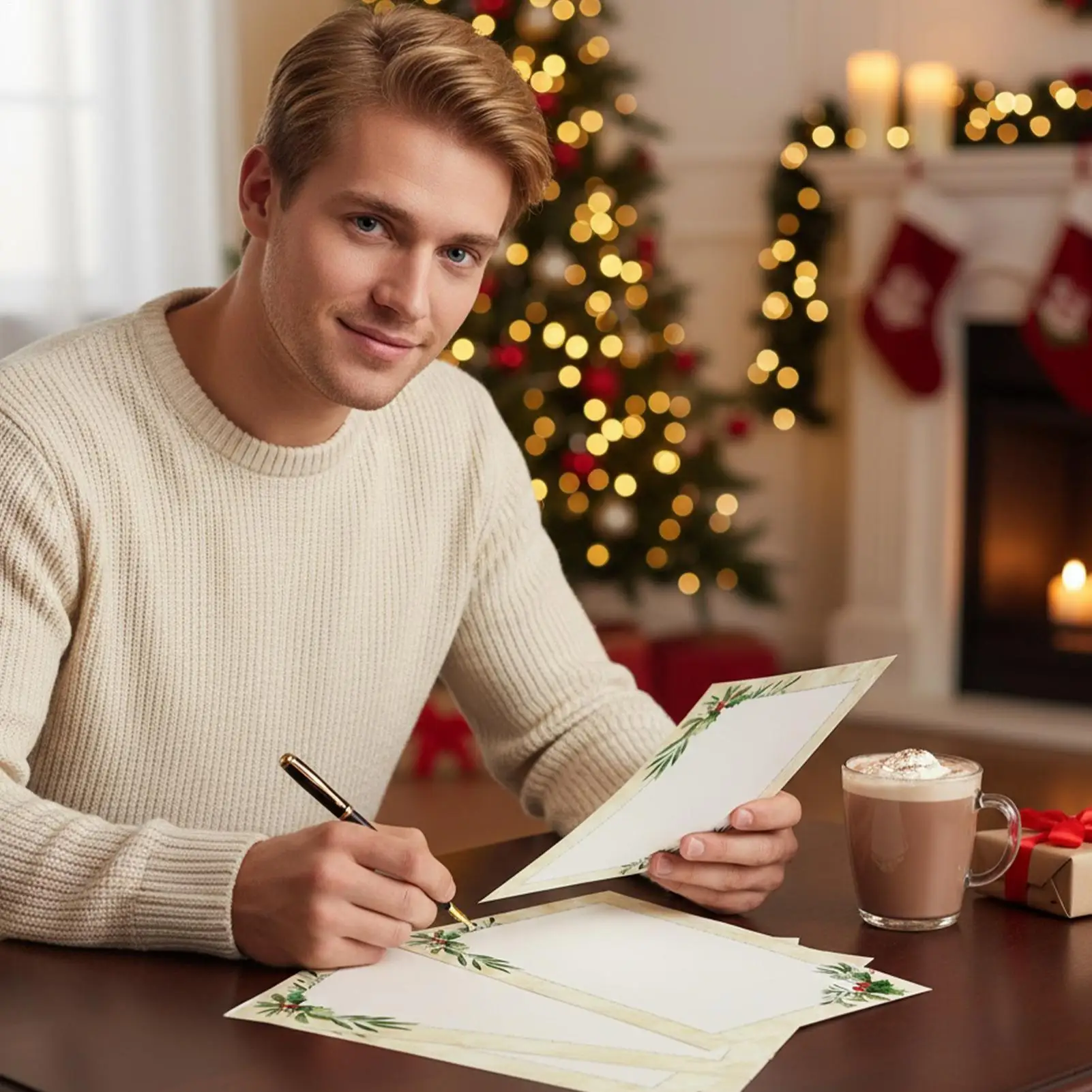 크리스마스 프린터 용지 50장 축제 테두리 디자인 시트 휴일 문구 용지 편지 메모 작성용 웨딩
