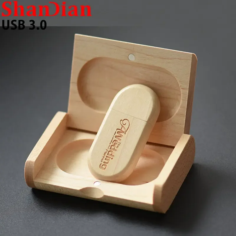 High Speed Wooden Gift Box USB 3.0 USB Flash Drives Wedding Custom Pen Drive Walnut Memory Stick 64GB/32GB/16GB/8GB/4GB U Disk