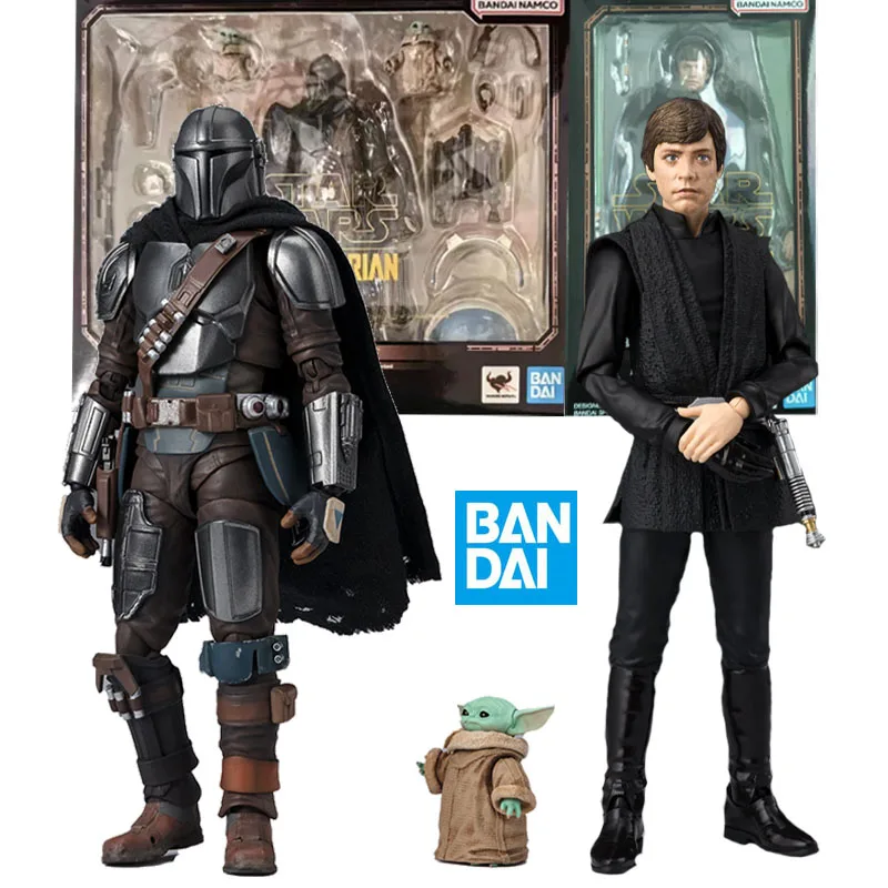 Bandai Original Shf Star Wars: The Mandalorian Anime Figure Mandalorian Grogu Luke Skywalker Action Figure Toys For Kids Gifts