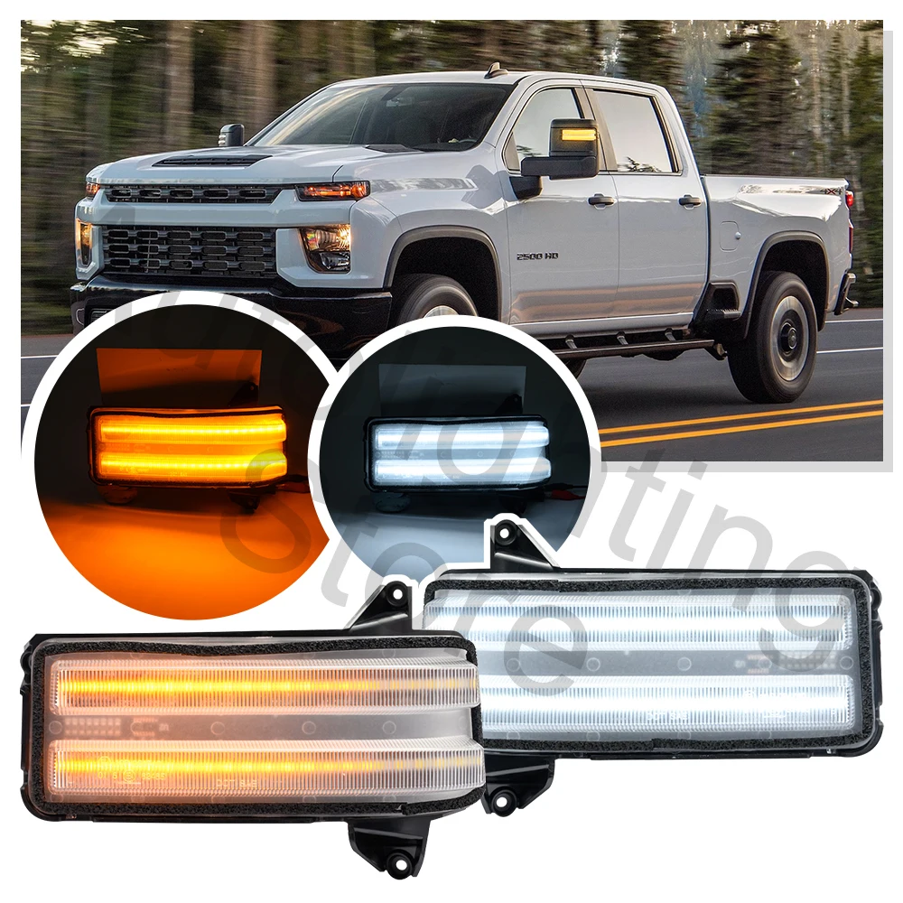 

2PCS For 2020+ GMC Sierra 2500HD 3500HD Led Dynamic Towing Mirror Turn Signal Lights Side Mirror running Lamp