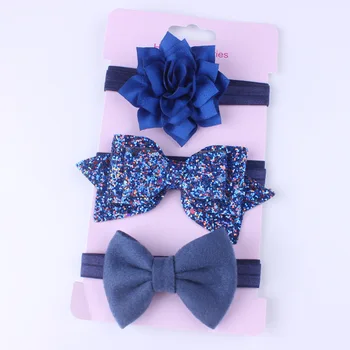 3PCS Baby Girls Glitter Bow Headband Set with Floral Elastic Hairband - Adorable Hair Accessories for Little Ones One Size 3