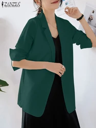 ZANZEA Formal Solid Lapel Collar Jacket 2024 Summer Elegant Simple Blazer Women Korean Blazer OL Long Sleeve Coat Retro Outwear