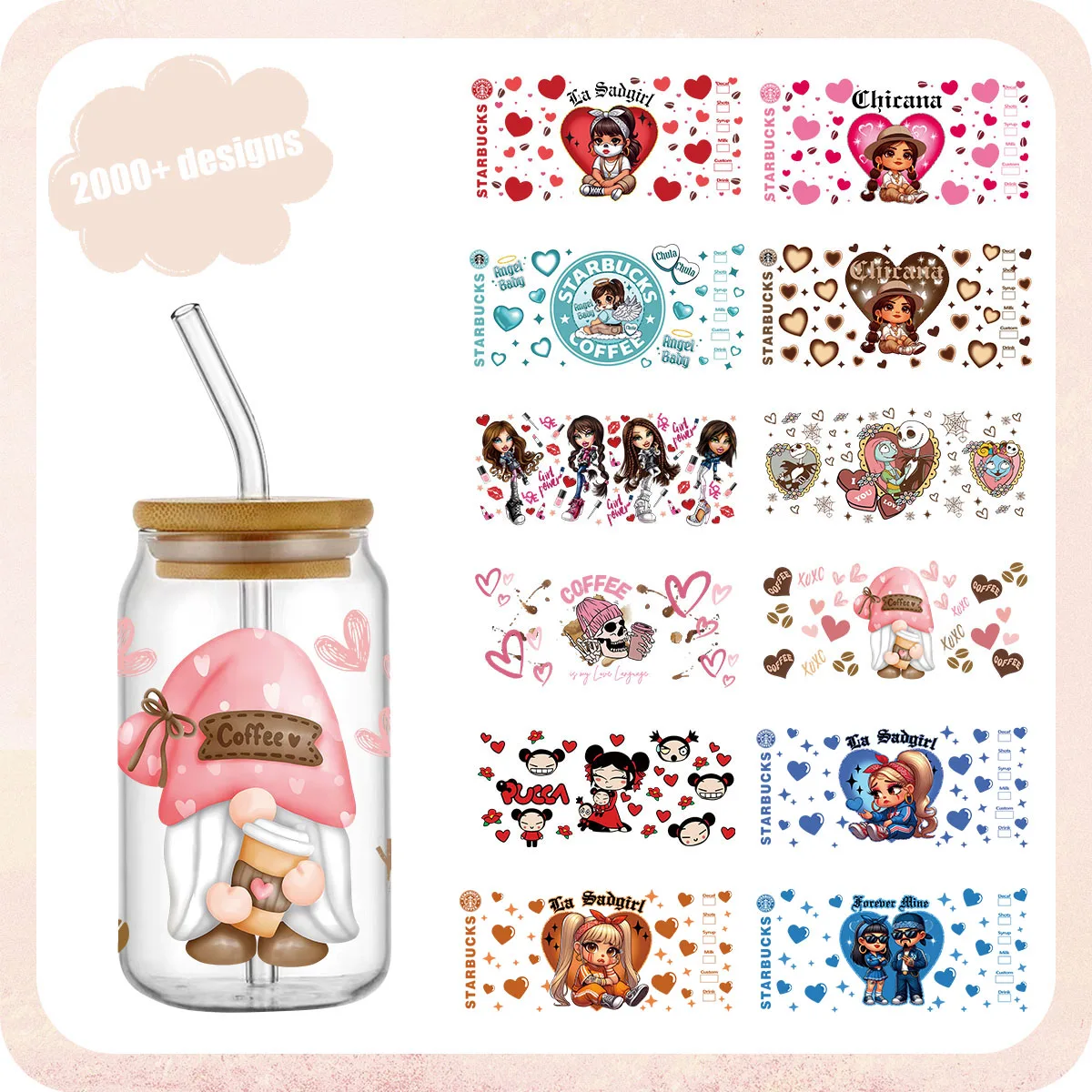 

Valentine's Day Cholo Couple Lover For Libbey 16oz Can Glass Anime UV DTF Coffee Can Wrap Libbey Glass Wrap