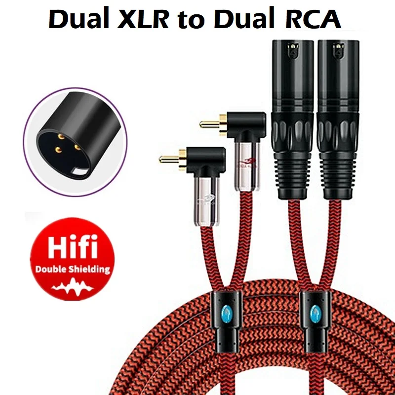 

2x RCA to Dual XLR 3-Pin Male Audio Cable for Amplifier Mixer Consoles Speaker Home Hi-fi Stereo System Shielding Cords