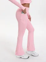 Ensemble de sport décontracté 2 pièces Fitfemme pour femme : Legging évasé taille haute avec poches et veste de course 2