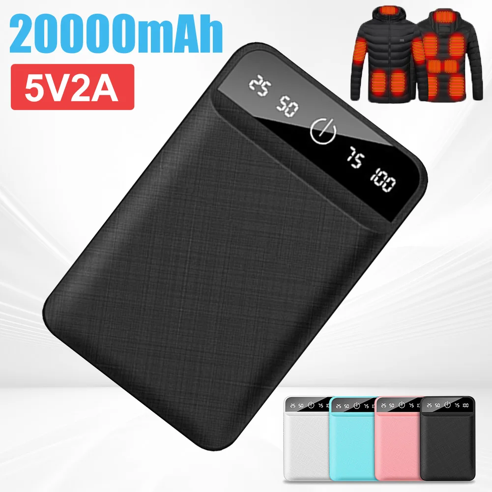 Portable Battery Charger Portable Power Bank 20000Ah 5V/2A Dual USB Outputs with LED Display Lightweight Battery Pack for iPhone 14 15 Heating Vest Socks
