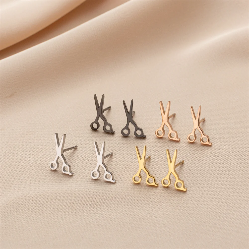 Shuangshuo 1 Paar Edelstahl-Ohrringe, Unqieu, modische scherenförmige Ohrstecker für Frauen, Punk-Schmuck, Accessoire, Geschenk – Detail 2