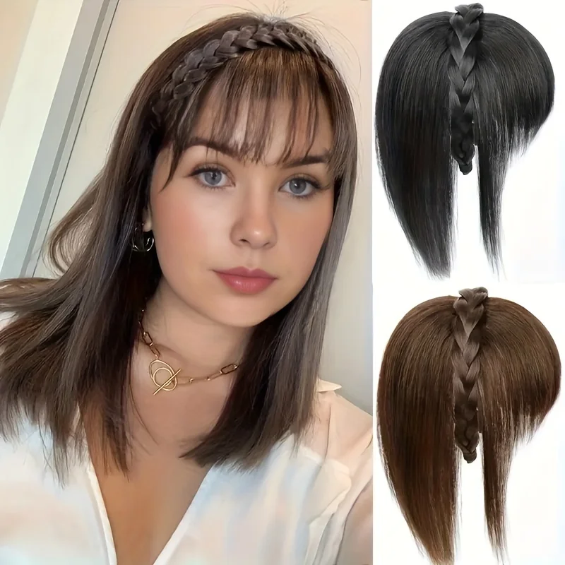 Synthetic Hair Topper With Headband Hair Bangs 3D Bangs Synthetic Clip In Extensions For Daily Use Accessori hair toppers
