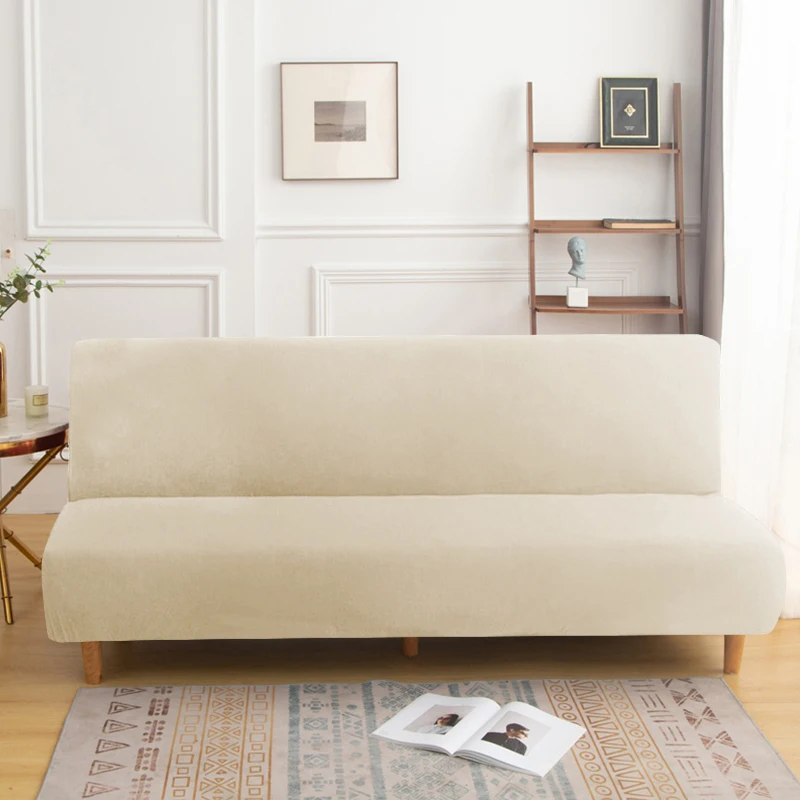 LANMOLIFE Elastic Armless Sofa Bed Cover Solid Color Stretchable Full Covers Foldable Sofa Bed Covers Washable Furniture