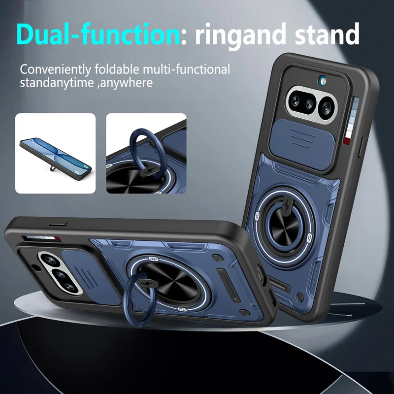 Advanced Shockproof Phone Case with Slide Camera Cover and Magnetic Ring Stand