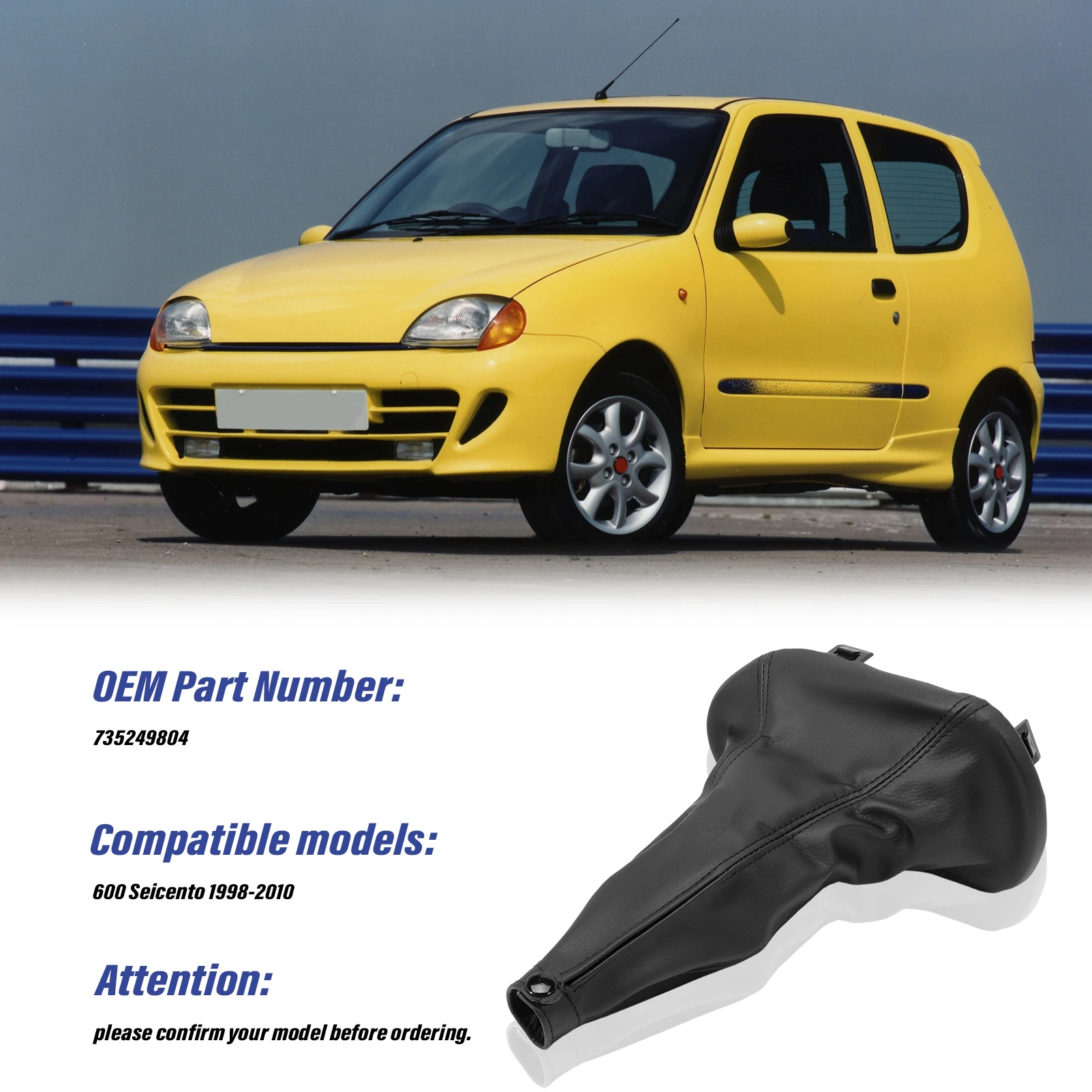 Schaltknauf und Gamasche, kompatibel mit Fiat 600 Seicento 1998–2010 735249804 mit Sicherungsring – Detail 5