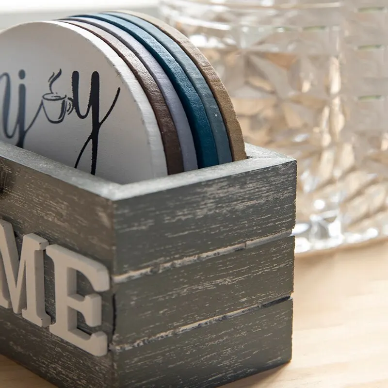 Home Love Wooden Coaster Set: Insulated, Anti-Scald Kitchen & Tableware Decor Accessory