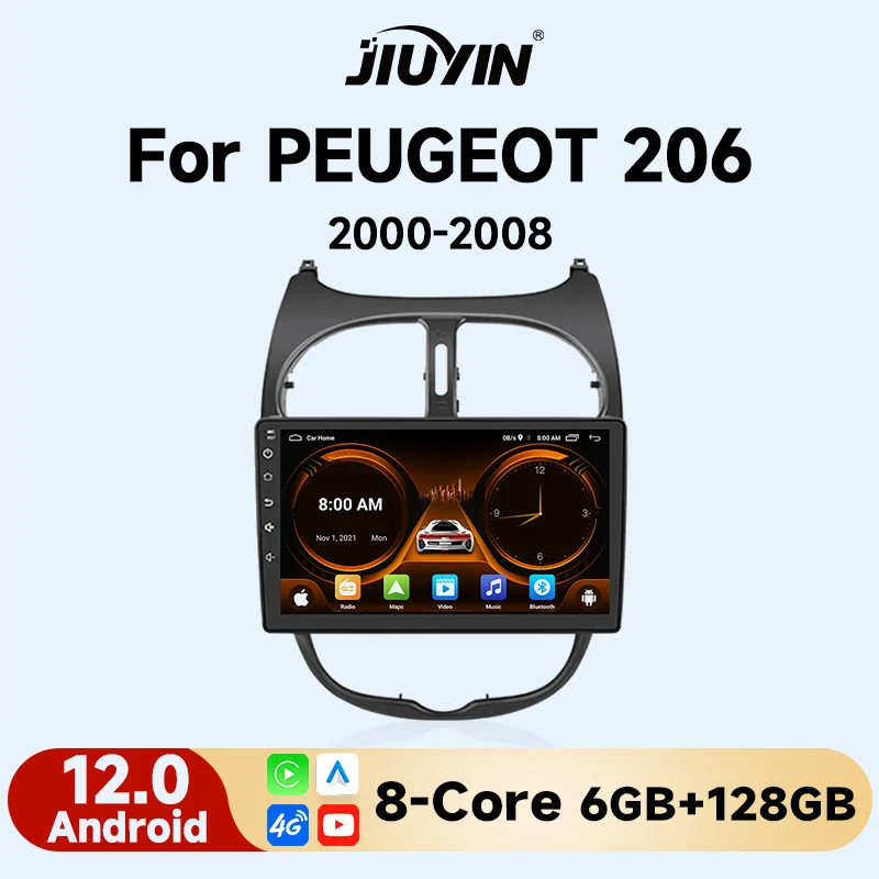 

JIUYIN For Peugeot 206 2001 - 2016 Car Radio Multimedia Video Player Navigation GPS No 2 din 2din DVD Android 12