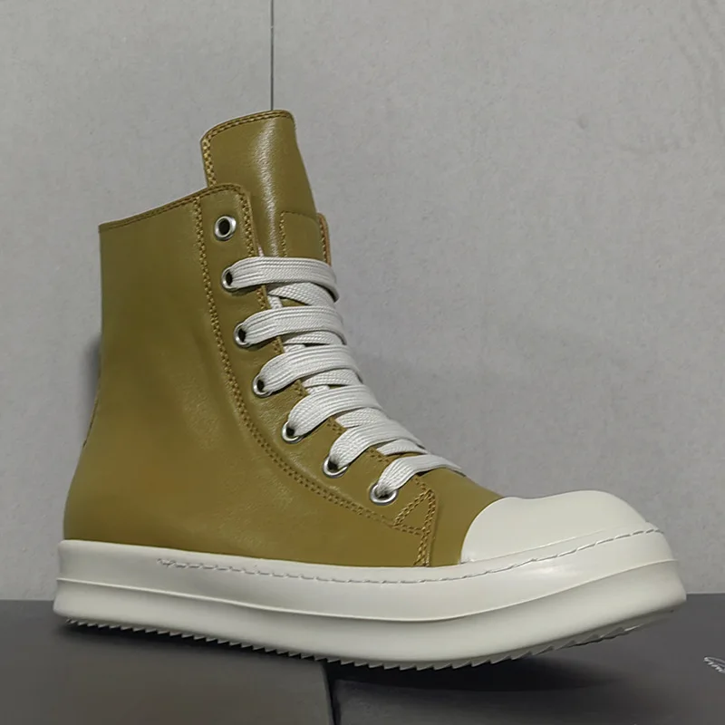 High Quality Fashion Thick Sole Design Casual Boots Luxury Yellow Original Sheepskin Famous Lacing Zip Brand High End Men Shoes 2