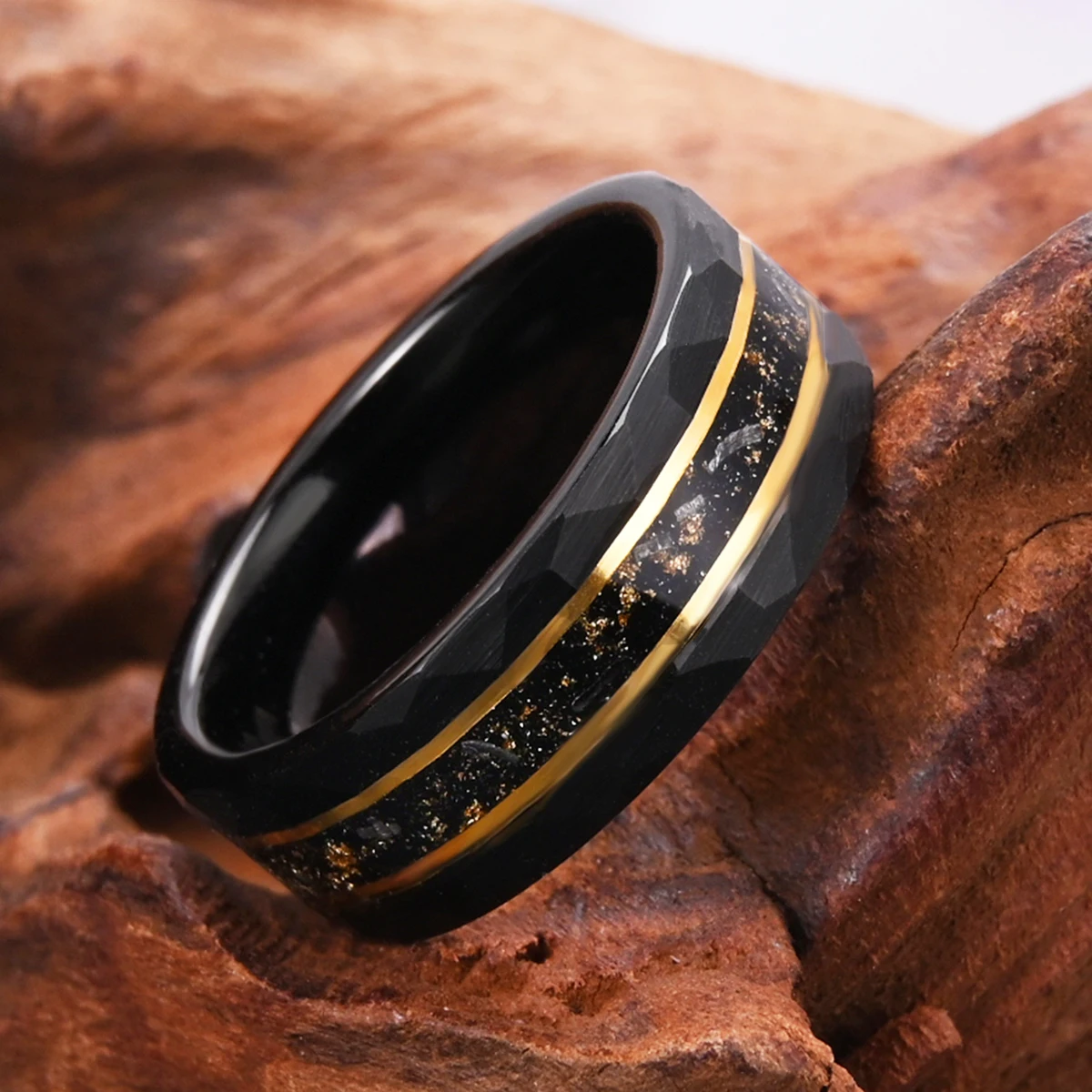 Tungsten Carbide Ring 8MM Men's Tungsten Carbide Wedding Band Galaxy Golden Foil Ring Comfortable Wear Suitable Anyone