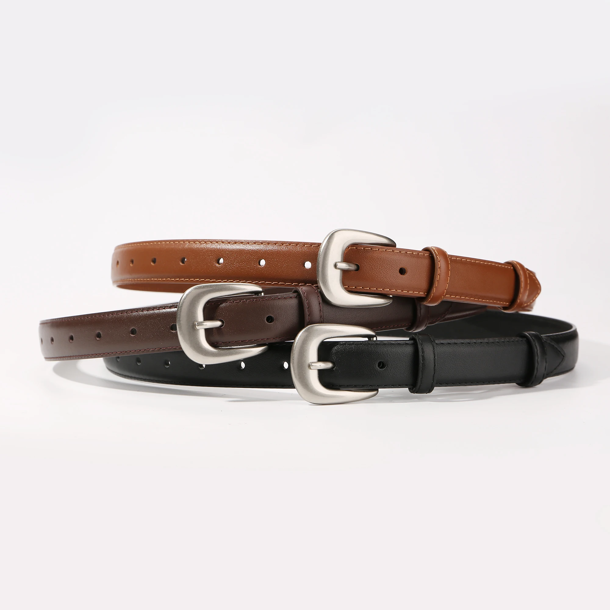 Women's Fashion Suede Leather Belt with Silver Buckle
