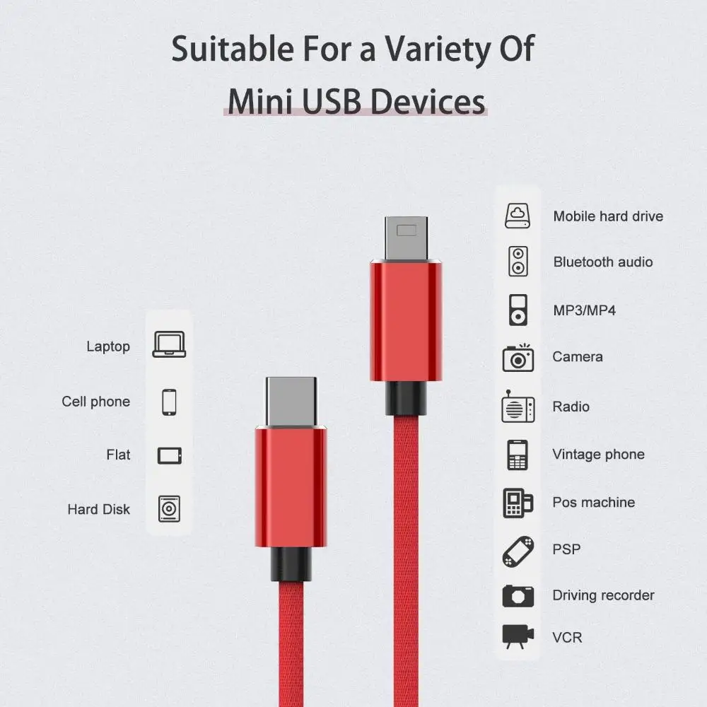 USB Type C To Mini USB Cable Quick Charging Data Sync USB-C to Mini 5-Pin OTG Cord for Digital Camera MP3 Player GPS Receiver