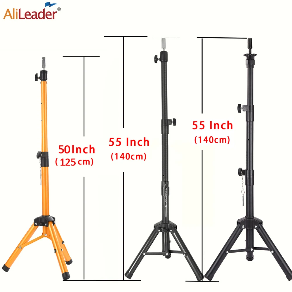 Sztrájktörő goden Paróka Háromlábú 125cm 140cm Alkalmazkodó m Fém Paróka állvány Háromlábú számára Gyártás wigs & Elfér Kirakatbábú fejét