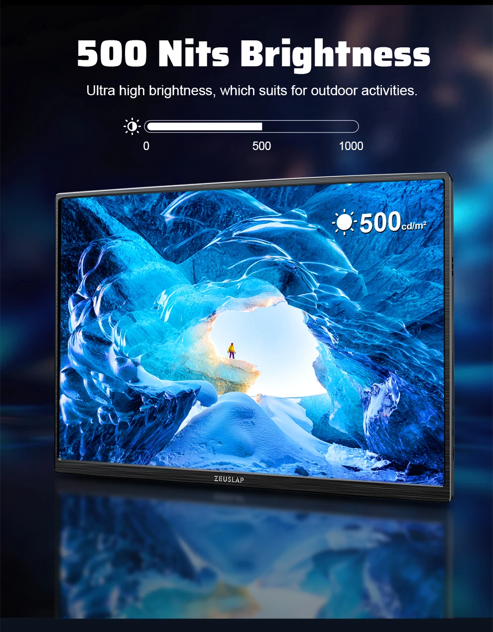 ZEUSLAP 16" 2,5K 144 Hz Tragbarer Monitor 2560*1600 16:10 100 % sRGB 500Cd/m² Reise-Gaming-Display für Laptop Switch PS4 Ps5 Xbox