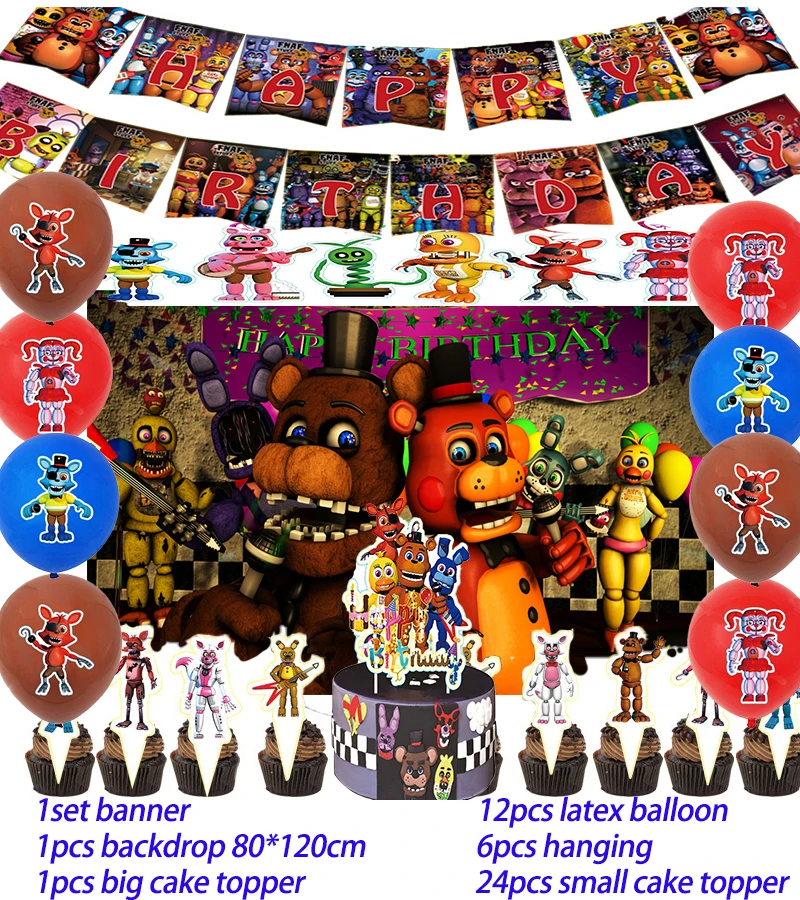 Fnaf Party Supplies Five Nights At Freddy Birthday Party Decoration Anime  Banner Poster Cake Topper Pendant Ornaments Ballon Set - AliExpress