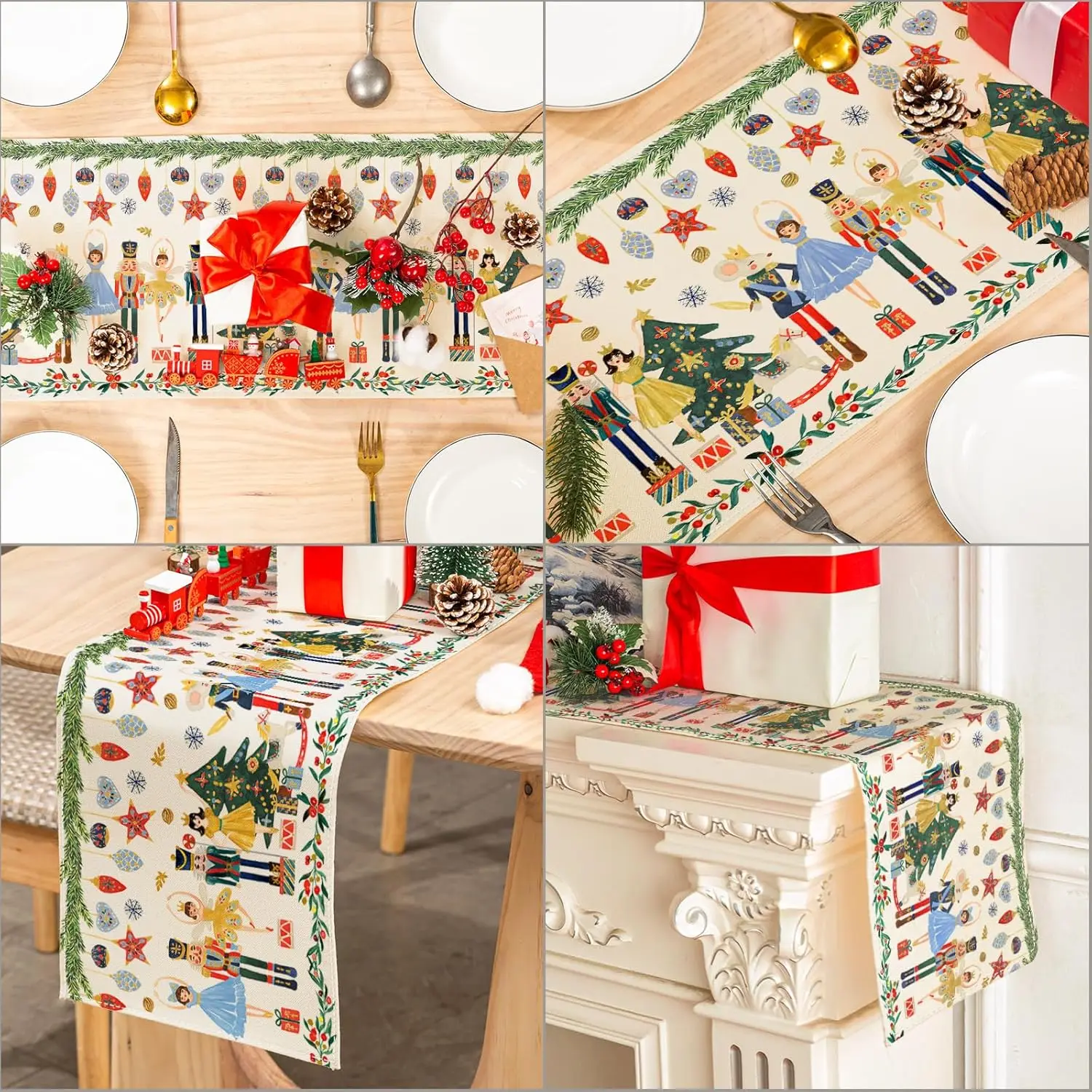 Christmas Nutcracker Linen Table Runner Winter Xmas Holiday Home Party Decor Kitchen Dining Table Decor Navidad Decorations macrame table runner