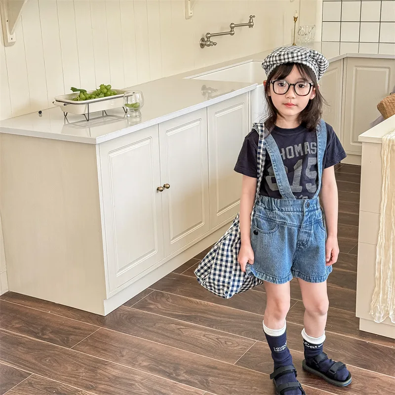 Children Clothing Kids Denim Shorts Summer Korean Style Summer Suspenders Denim Shorts Boys and Girls Casual Simple Kids Pants