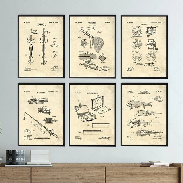 Vintage Fishing Patent Poster Fishing Tackle Net Hook Bait Wall Art  Pictures Canvas Painting Prints Room Decor Fisherman Gifts - AliExpress