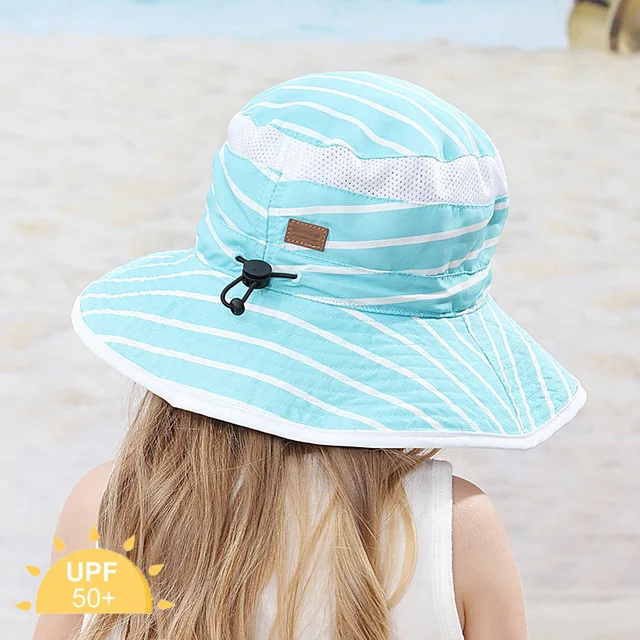 Adjustable Kids Play Hats Toddlers Sun Hat UPF50+Bucket Stay-on Chin-Strap Outdoor Beach Play Sun Protection Cap for Ages 2~12 3
