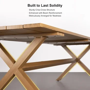 11 Pieces Patio Dining Set, for Garden Deck Teak-Finish Aluminum Frame Backyard Kitchen Set, Wicker Outdoor Furniture Sets 5