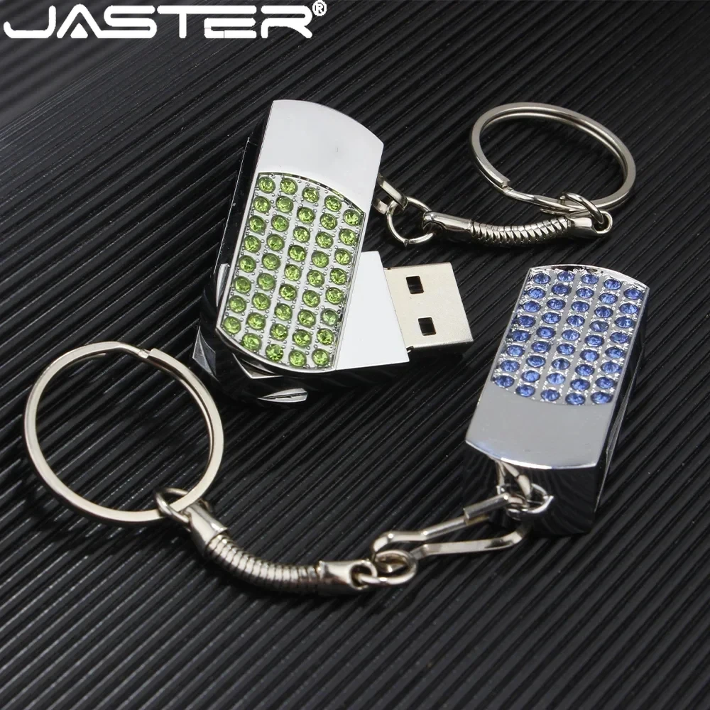 

JASTER Metal Crystal Rotatable USB 2.0 Flash Drive 128GB Pen Drive with Free Key Ring 64GB Pretty Creative Gift Memory Stick 8GB