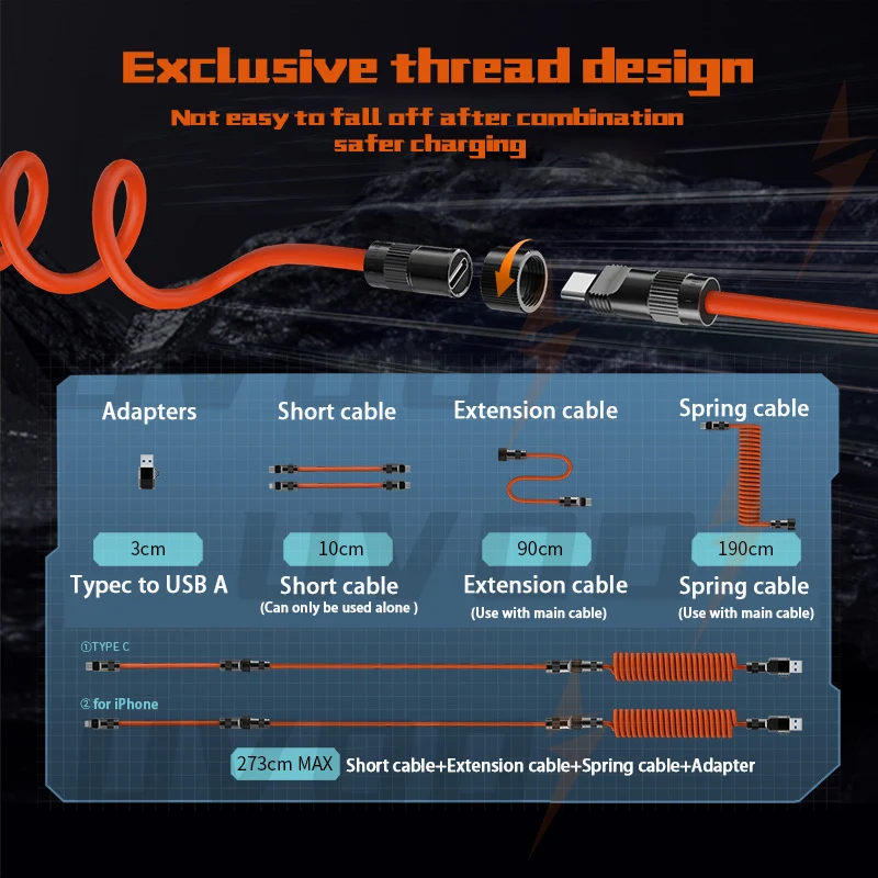 UVOOI Liquid Silicone Fast Charging Data Cable 120W Geek Spring Charging Wire Spliced Charging Cable for iPhone Tablet Notebooks