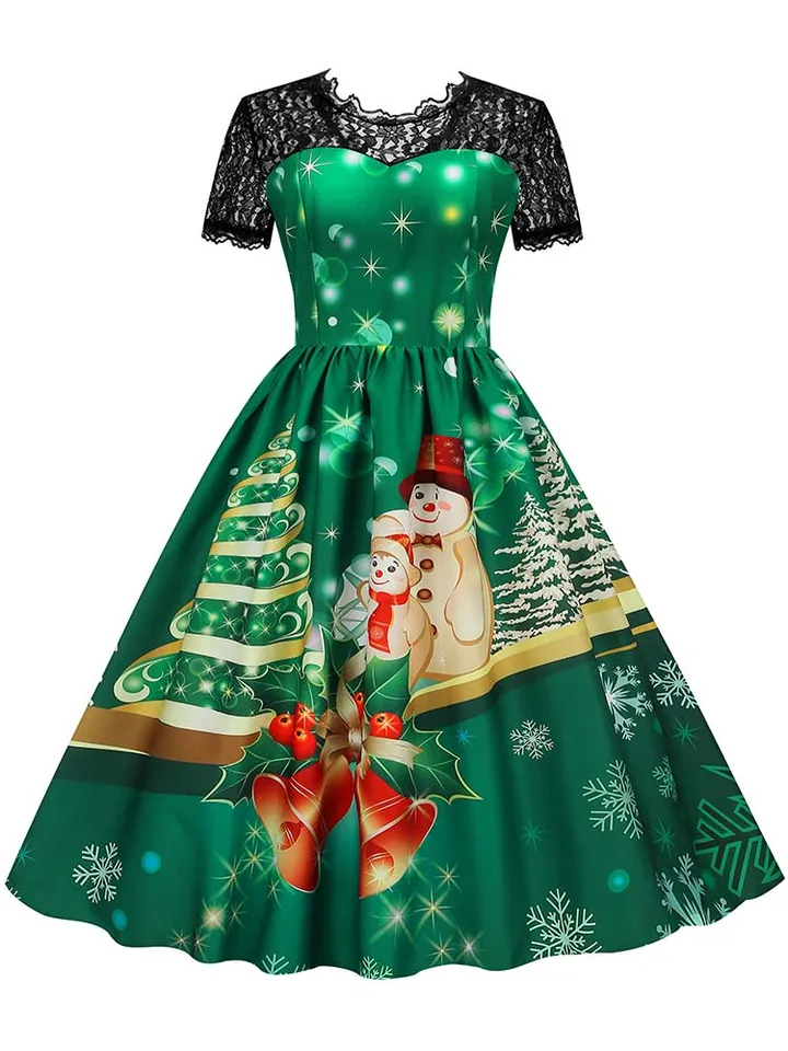 Robe De Noël Pour Femme - Coupe Ajustée Crayon, Imprimé Festif, Sans Manches, Style Vintage Pour Soirées