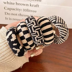 5-Pack Black and White Checkered Stretch Hair Rings - Size fits all (C)