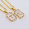 New 26 Letters Necklace Jewelry Women Custom Name Alphabets Shell Pearl Inlaid Zircon A~Z Initials Necklace Charms Jewelry Men 4