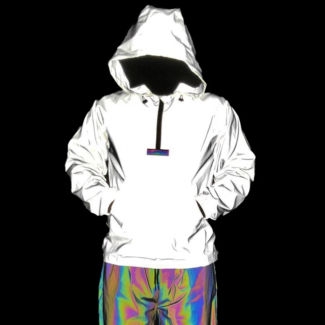 Full Reflective Hooded Sweatshirt for Men: Night Fluorescence Windbreak Cycling Pullover Jacket