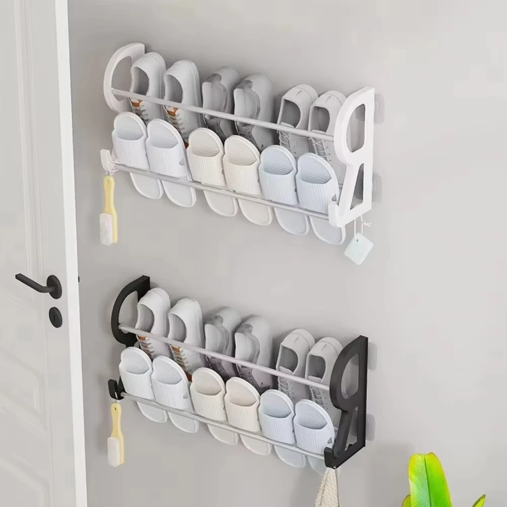 Wall Mounted Shoe Rack Simple Bathroom Slipper Rack Multi-functional Nail Free Kitchen Hole Free Door Back Shoe