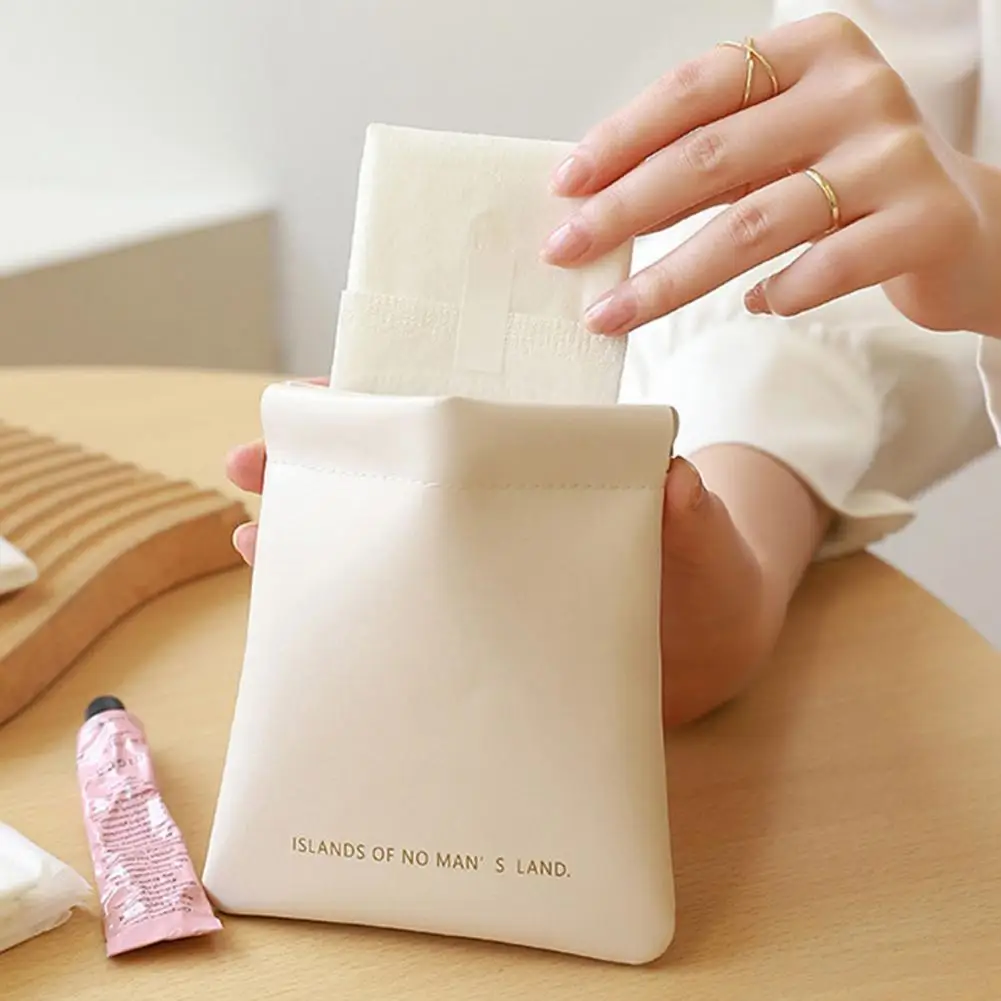 Faux Leather Mini Cosmetic Bag Waterproof Magnetic Closure Portable Women Lipstick Makeup Sanitary Pad Pouch Coins Purse Gift