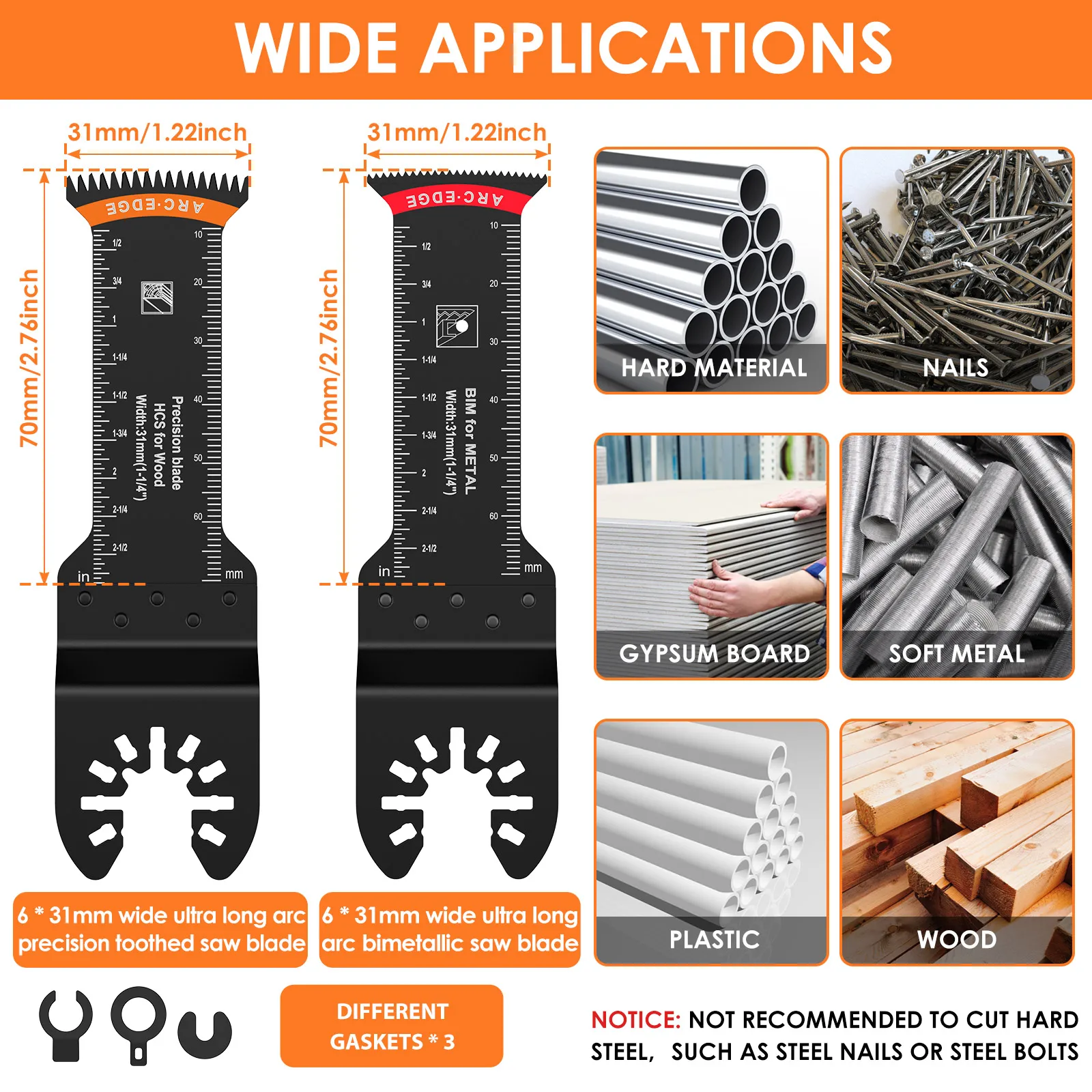 24 Pcs Oscillating Saw Blade Set Multitool Oscillating Blade HCS Universal Precision Tooth Blade For Wood Plastic Metal Cutting