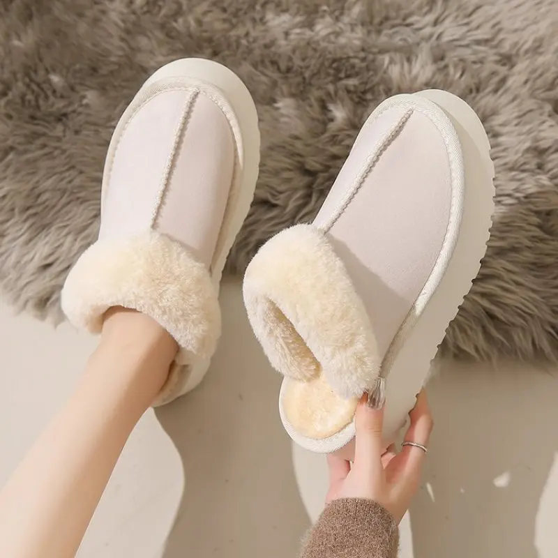 Fur Slippers Women Winter Plush Sandals  Luxury Slip on Platform Slides Female Thick Sole Designer Cotton Home Shoes Plus Size