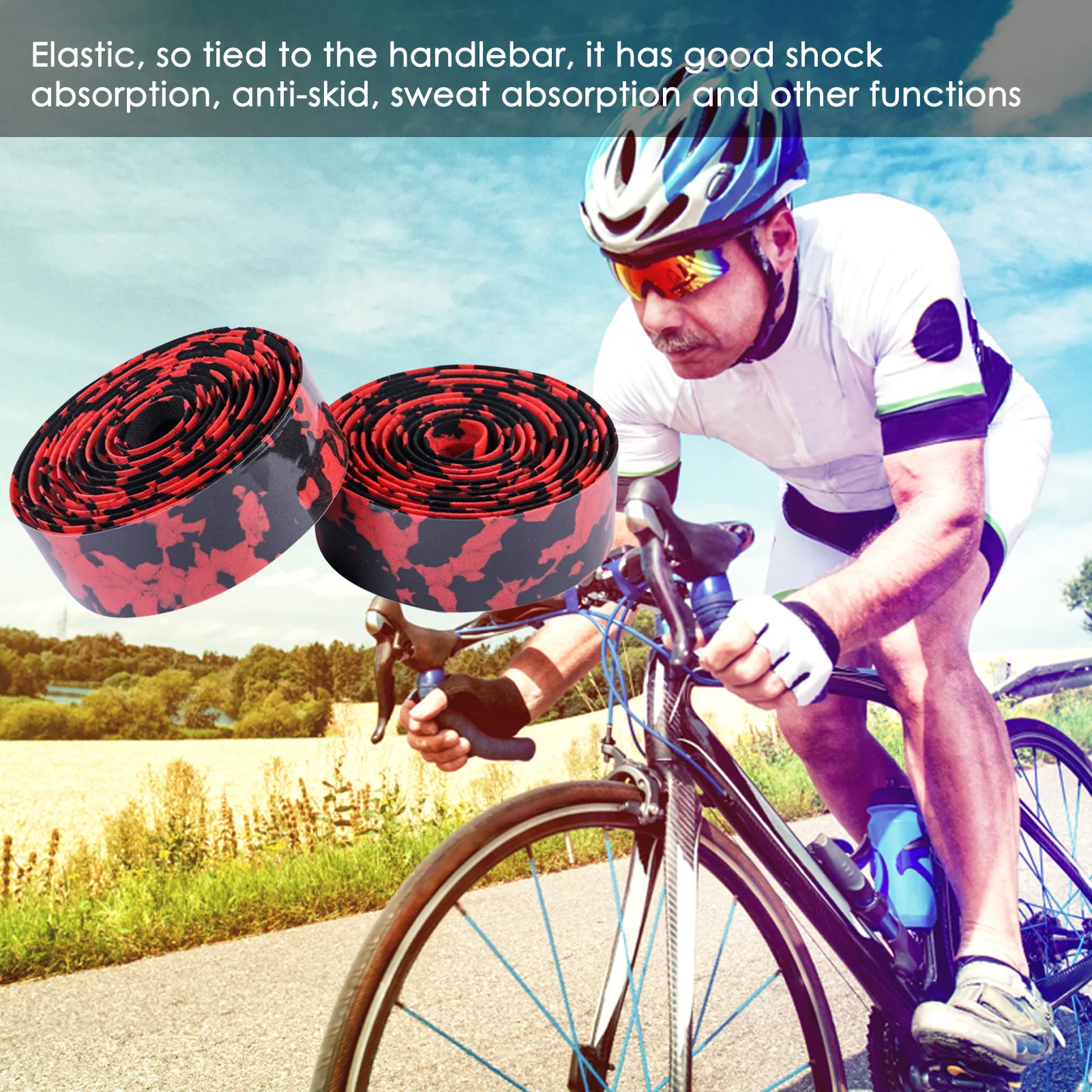 Bicycle Handlebar Tape Road Bike Handle Bar Wrap Tape EVA Non-Slip Cycling Steering Wheel Cover 190CM Extra Long Non-slip Belt