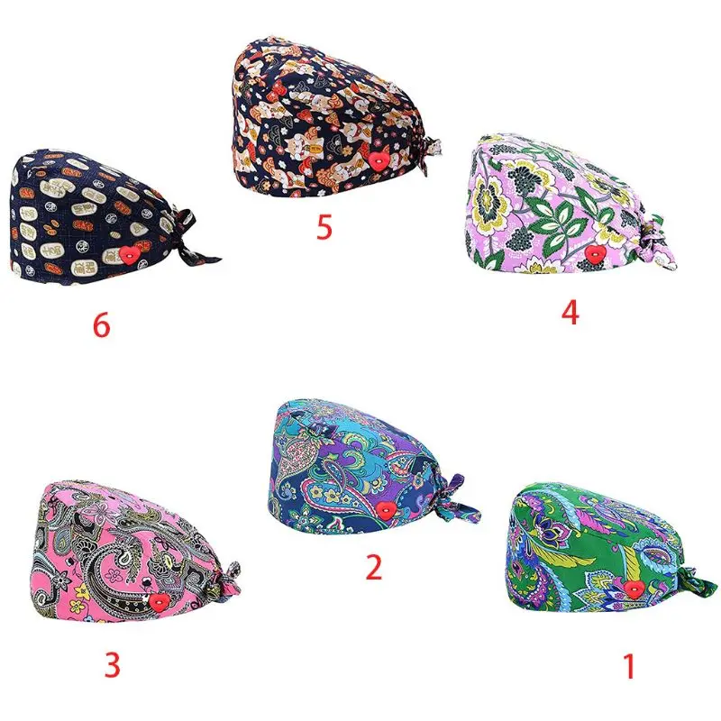 

Embroidery Heart Pattern Caps Hospital Doctor Cleaning Work Hat Protective