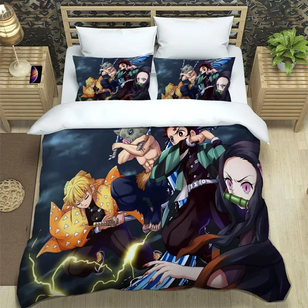 Demon Slayer bedding set soft bed cover pillowcase singledouble Japanese manga Children and adolescents sheet set 5