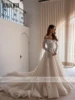 Julia Kui Elegance Tulle Beading Pearls Embroidery Lace A-Line Wedding Dresses Customize Off Shoulder Full Sleeves Bridal Gowns 3