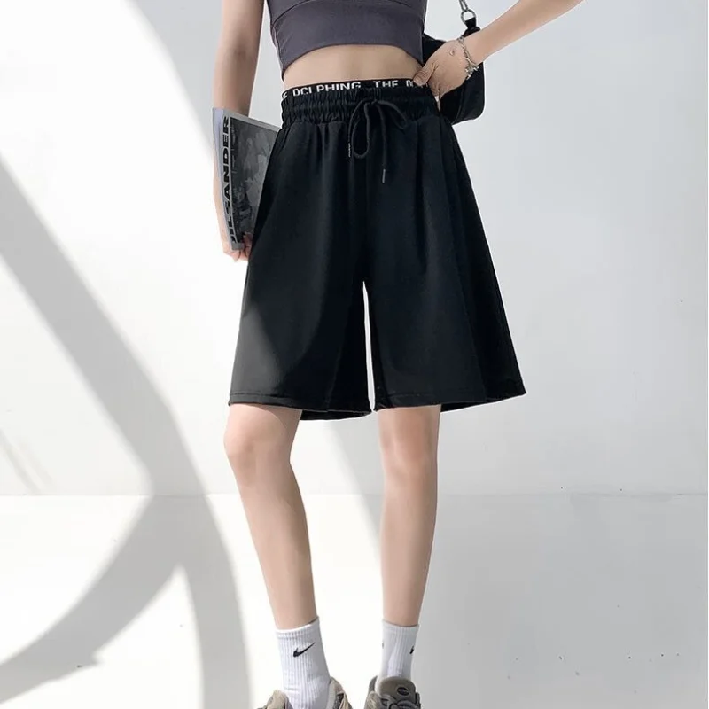 Summer New Thin High Waist Straight Shorts Solid Letter Printing Loose A-line Sports Pants Street Casual Fashion Women Clothing