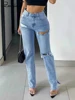 Cargo Jeans Women High Waist Straight Ripped Split Streetwear Vintage Pants Denim Trousers Female 1